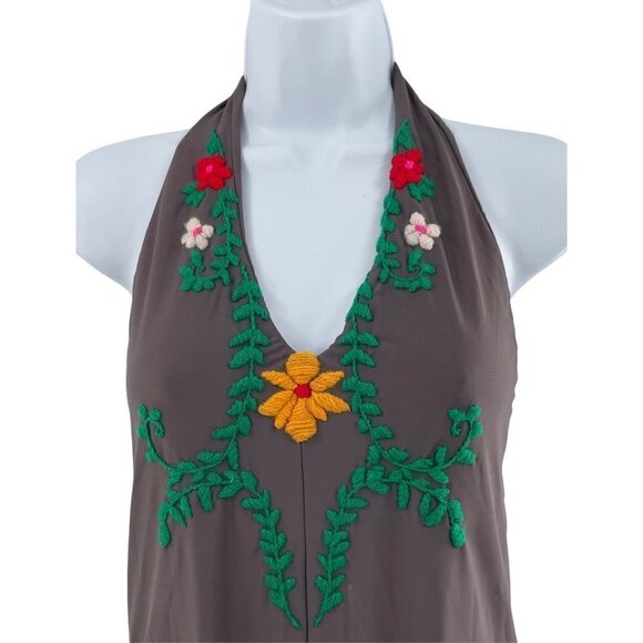 Posh Pua Gray Halter One‎ Piece Embroidered Bikini - Picture 3 of 5